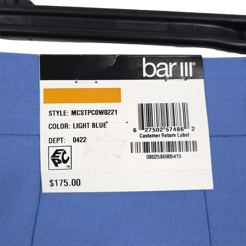 Bar III Mens Slim Fit 3 Piece Suit 38L 33x32 Light Blue Solid Power Stretch Wool